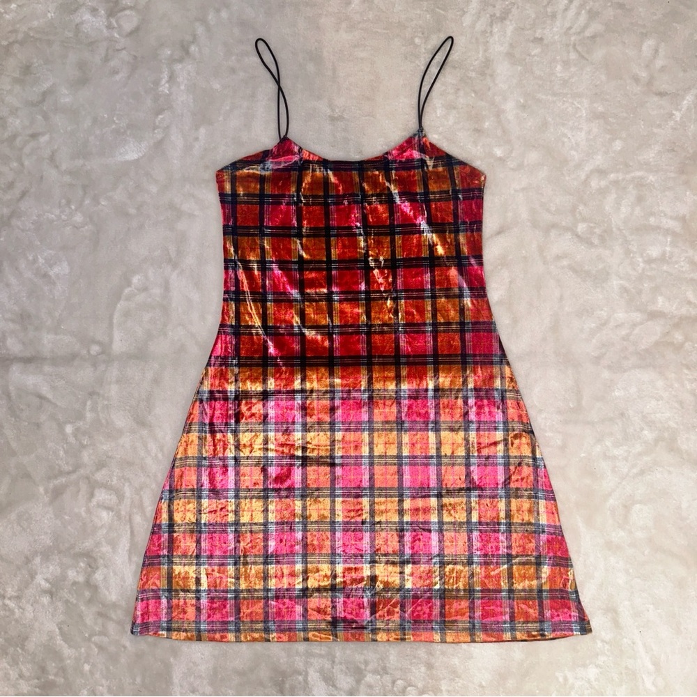 Dolls Kill Current Mood 90s Plaid Velvet A-line Mini Dress Size Small
